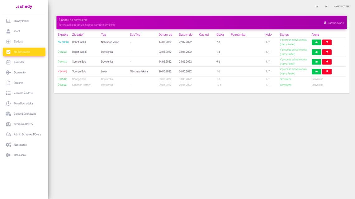 Schvaľovanie dovoleniek